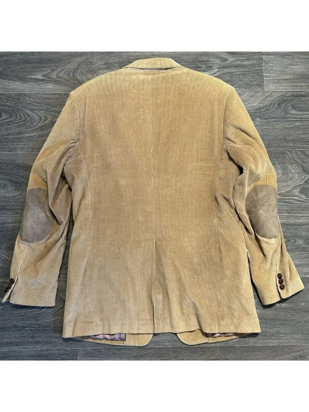 Jeremy Cobb 44L Hand Tailored Tan Corduroy Blazer Suede Elbow Patch Preppy VTG